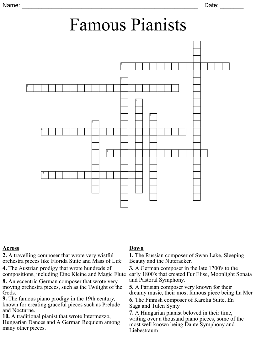 Pianists Exercises Crossword